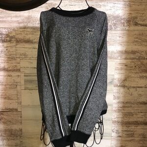Victoria’s Secret pink crew neck sweatshirt size small gray and black stripped‌